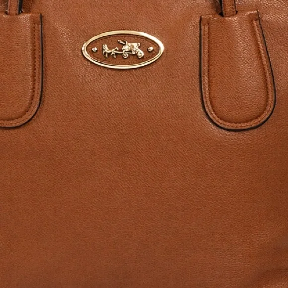 Coach Brown Leather Structured Tote Full Zip Shoulder Bag Everyday - Picture 6 of 14